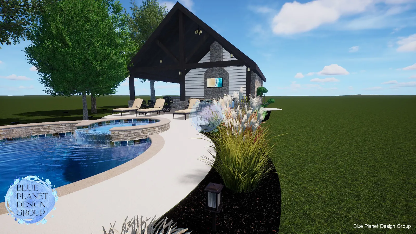 Freeform pool with raised spa