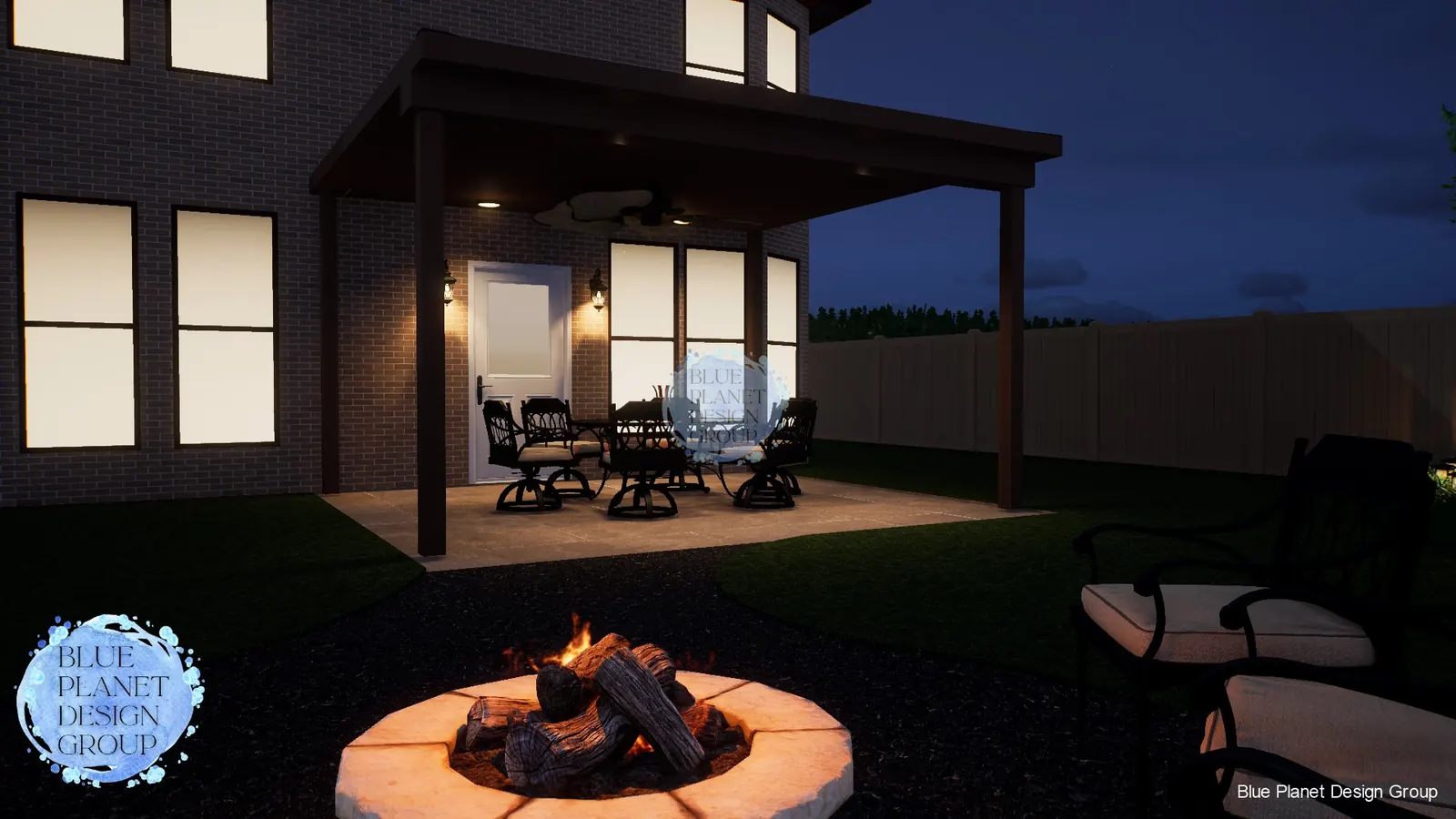 Covered patio with fire feature